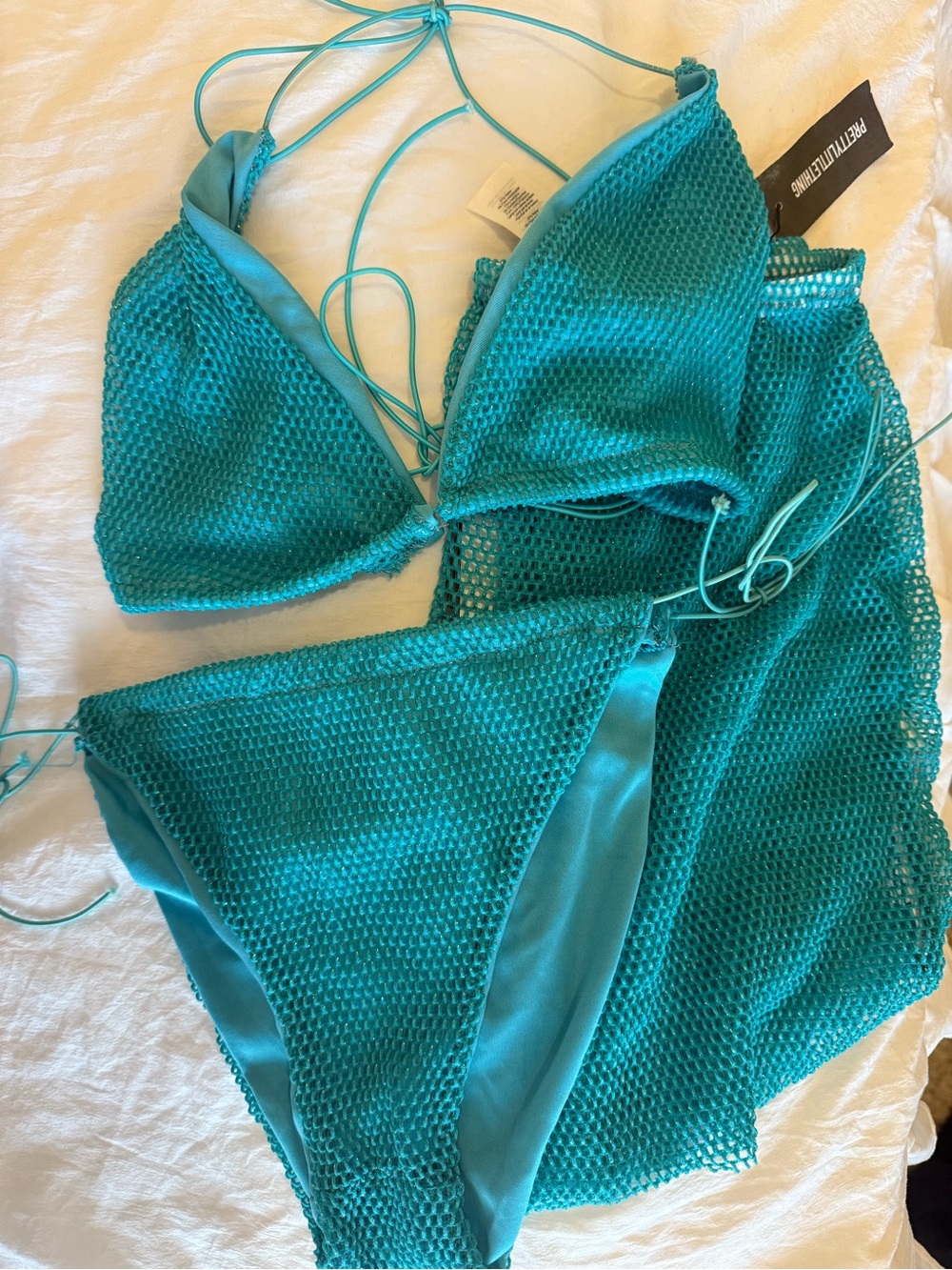 PrettyLittleThing Turquoise Mesh Beach Cover-Up Set